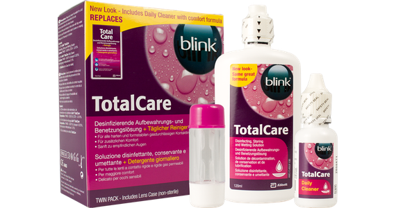 Blink Total Care Twin Pack Flaschen, Verpackung und Kontaktlinsenbehälter - Ansicht 2