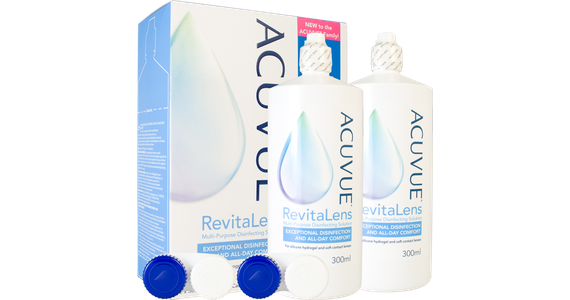 Acuvue RevitaLens Doppelpack, Verpackung und Kontaktlinsenbehälter